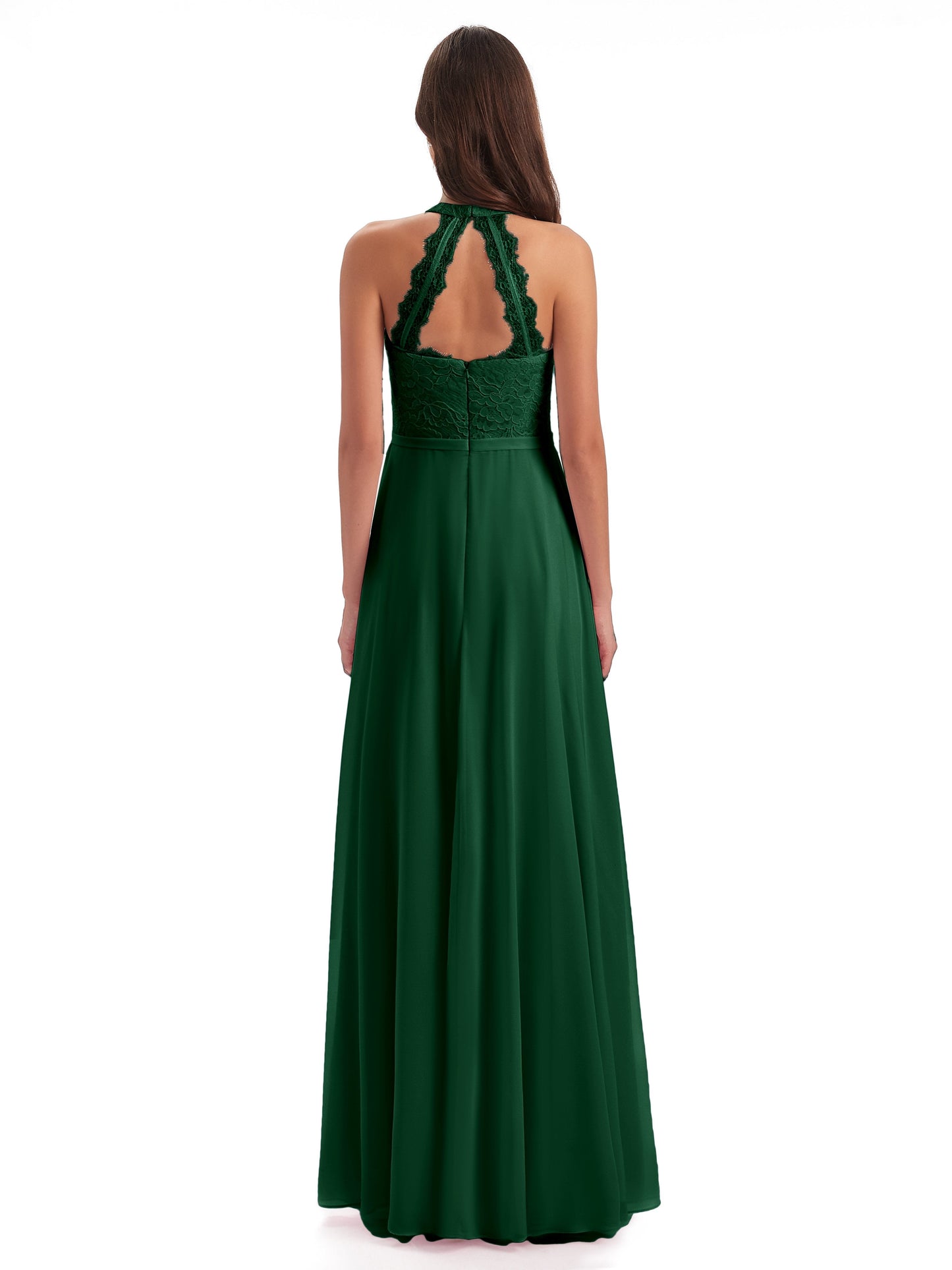 Avery Halter Illusion Lace Long Bridesmaid Dresses