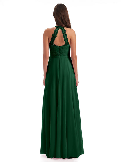 Avery Halter Illusion Lace Long Bridesmaid Dresses