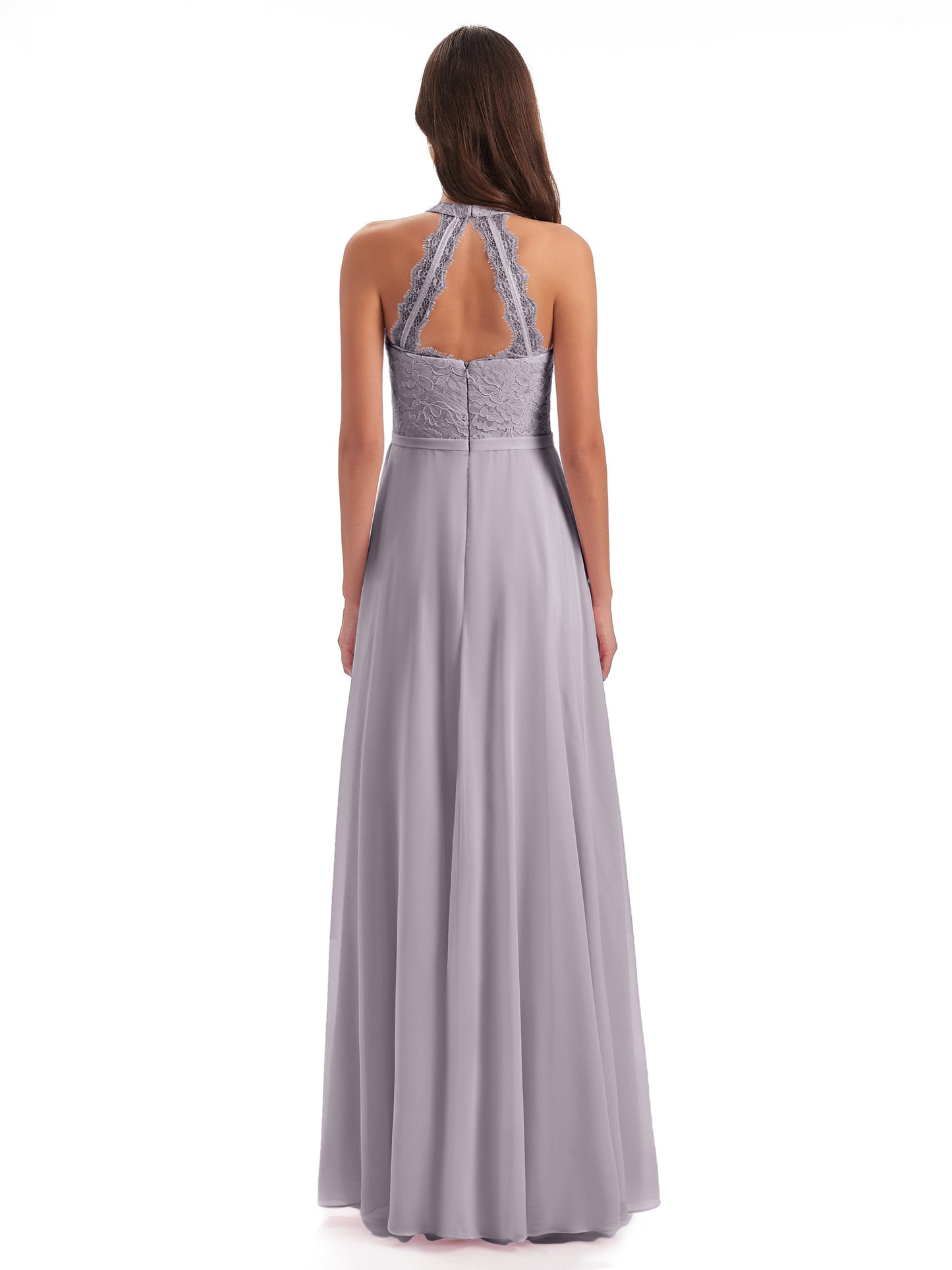 Avery Halter Illusion Lace Long Bridesmaid Dresses