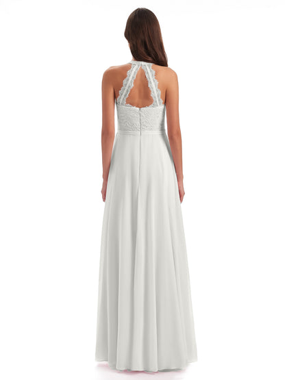Avery Halter Illusion Lace Long Bridesmaid Dresses