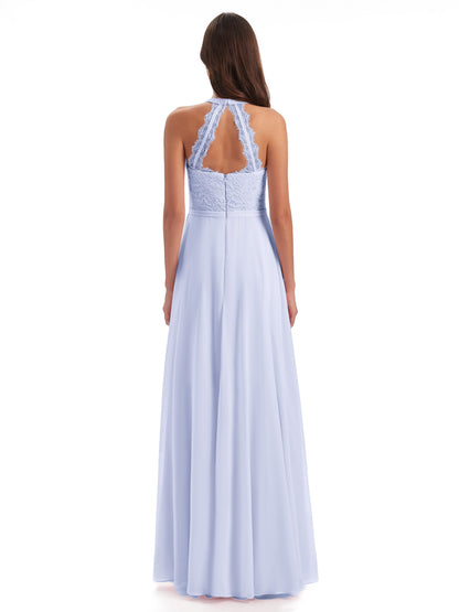 Avery Halter Illusion Lace Long Bridesmaid Dresses