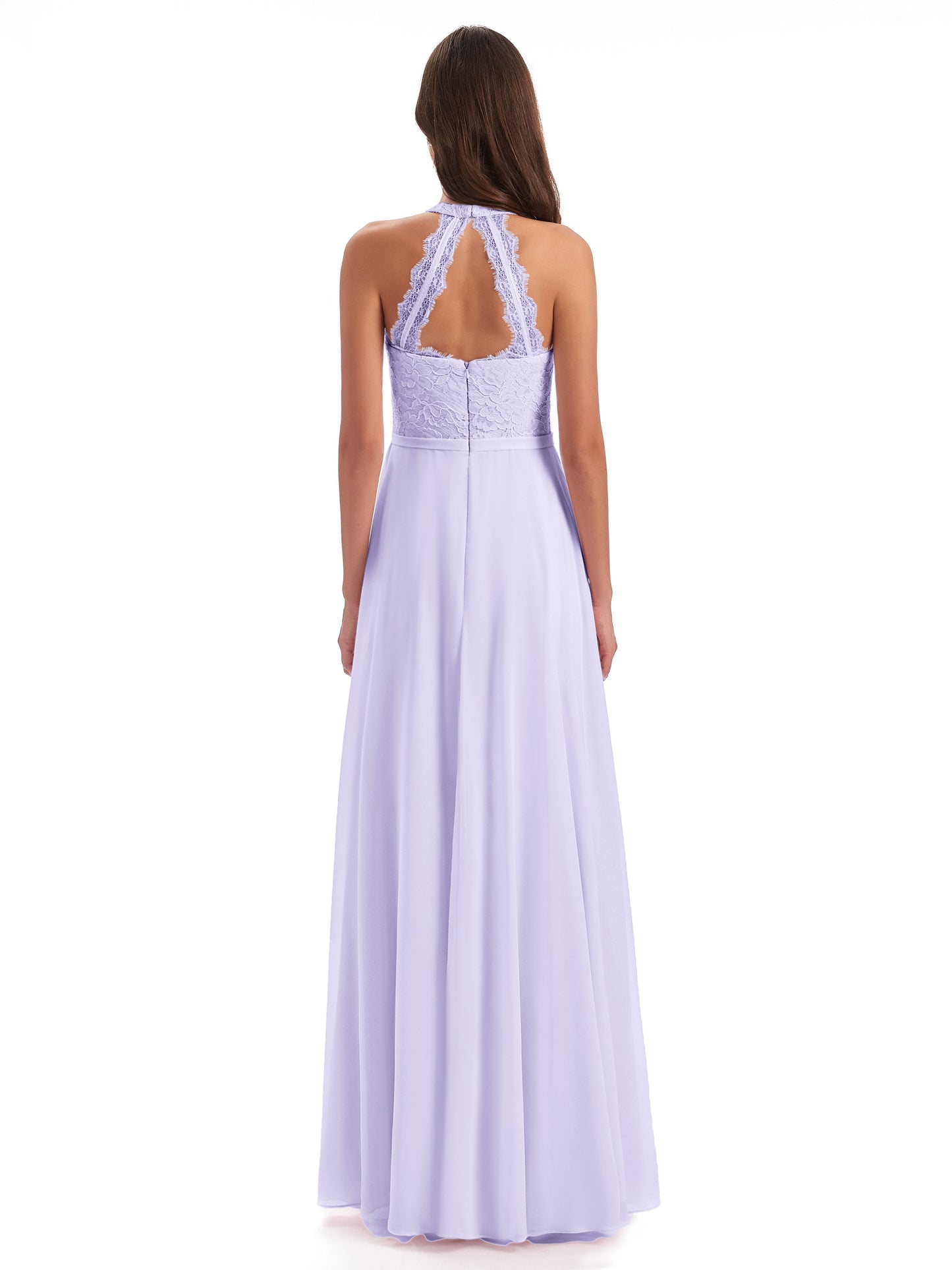 Avery Halter Illusion Lace Long Bridesmaid Dresses