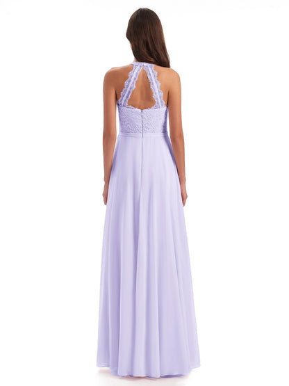 Avery Halter Illusion Lace Long Bridesmaid Dresses