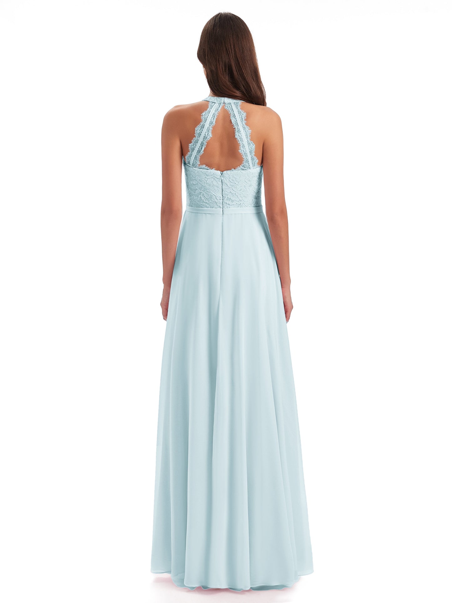 Avery Halter Illusion Lace Long Bridesmaid Dresses