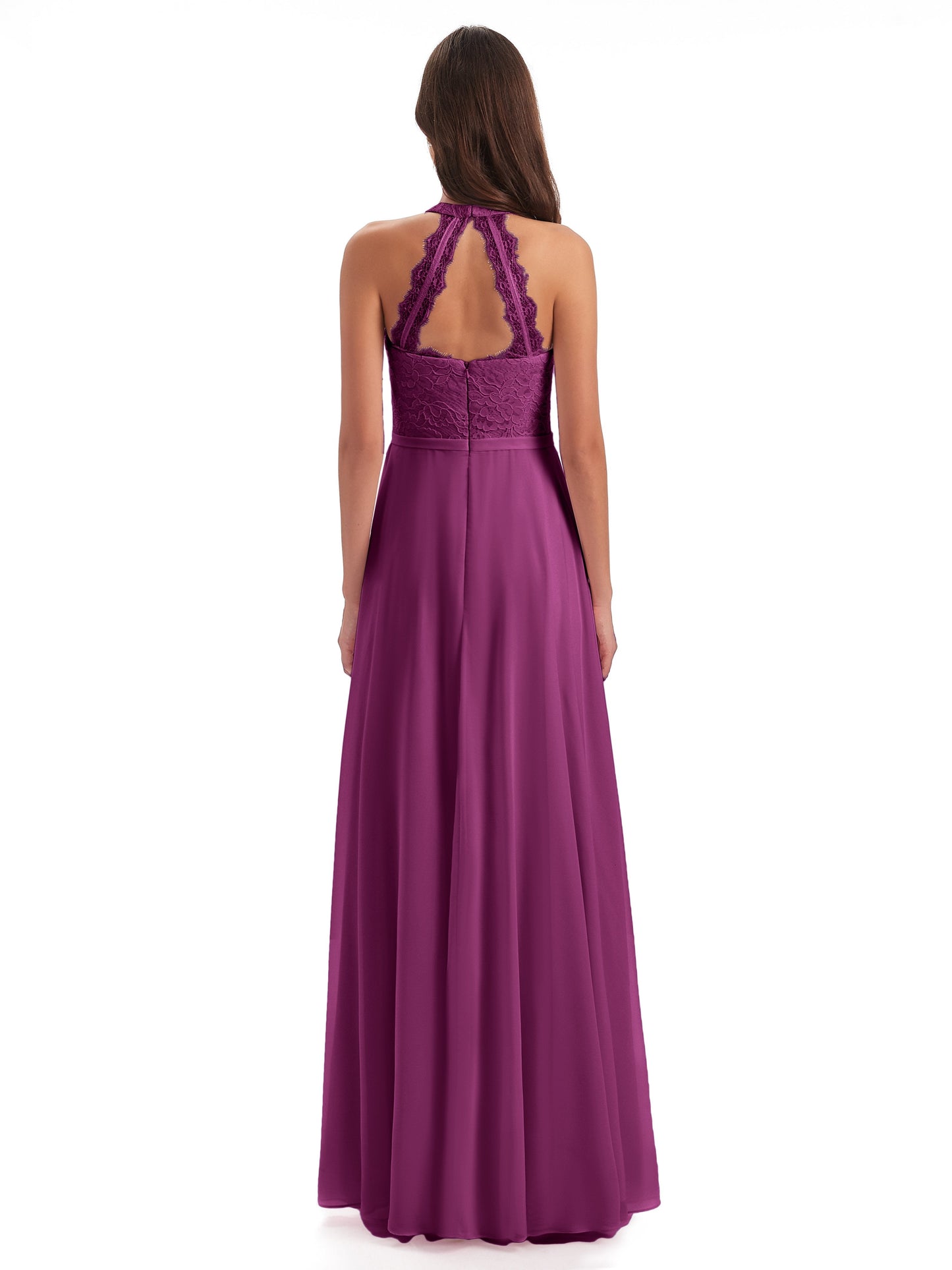 Avery Halter Illusion Lace Long Bridesmaid Dresses