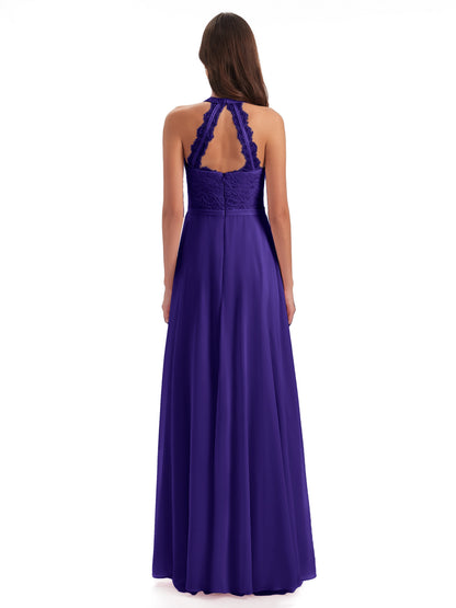 Avery Halter Illusion Lace Long Bridesmaid Dresses