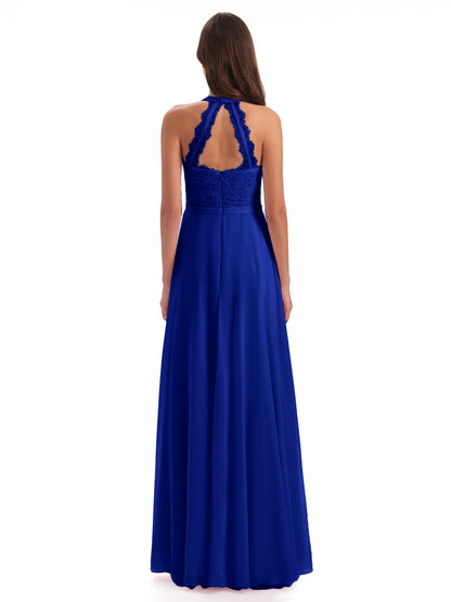 Avery Halter Illusion Lace Long Bridesmaid Dresses