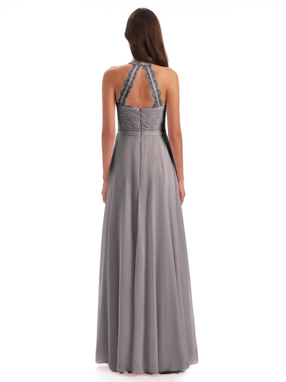 Avery Halter Illusion Lace Long Bridesmaid Dresses