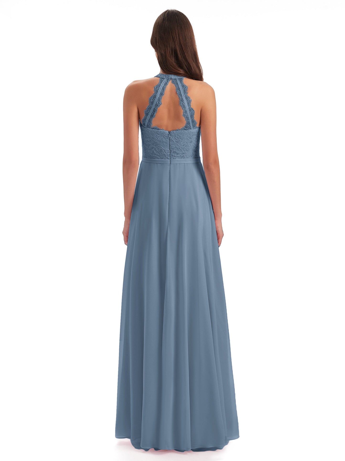 Avery Halter Illusion Lace Long Bridesmaid Dresses