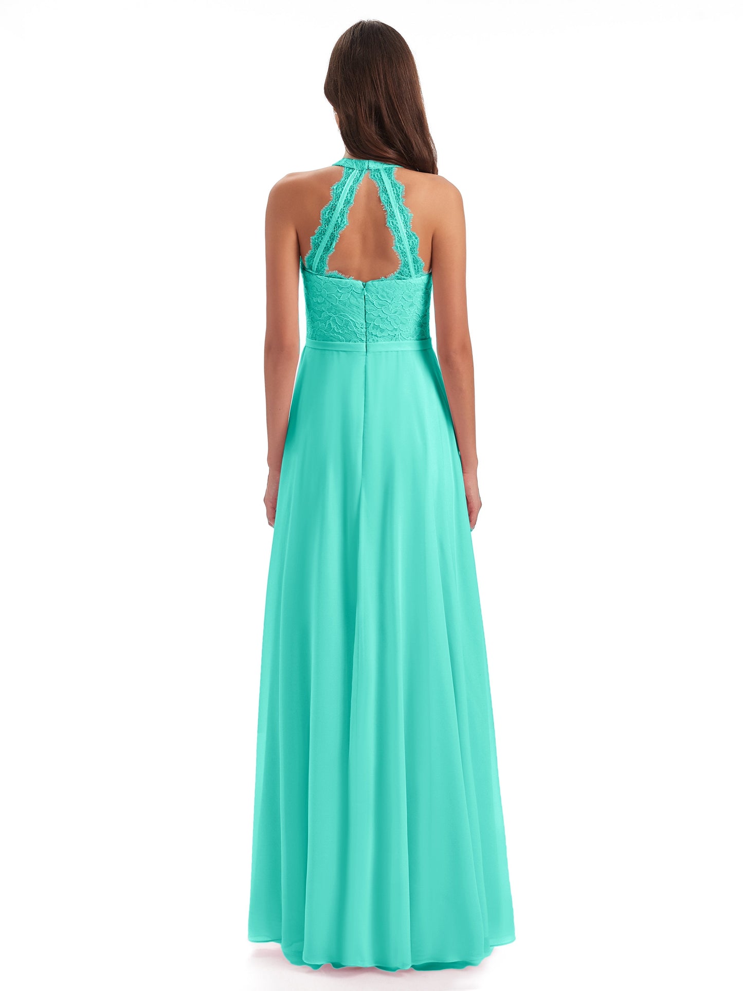Avery Halter Illusion Lace Long Bridesmaid Dresses