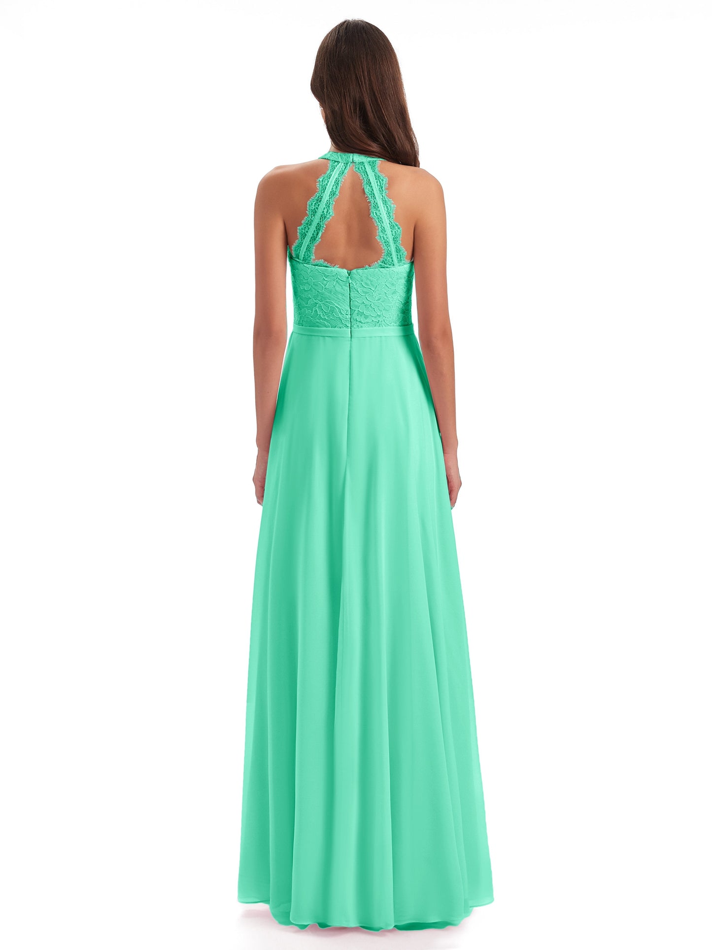 Avery Halter Illusion Lace Long Bridesmaid Dresses