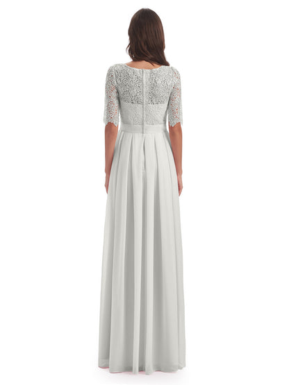 Brielle Illussion Neckline and Back Half Sleeves Scoop Lace Bridesmaid Dresses