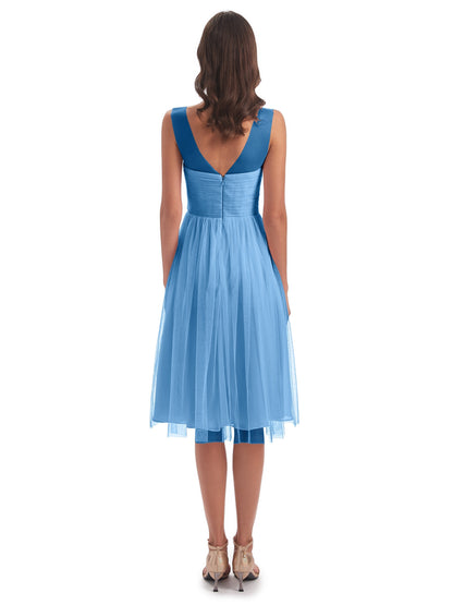 Brooklyn Knee Length Illusion Scoop Tulle Bridesmaid Dresses