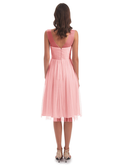 Brooklyn Knee Length Illusion Scoop Tulle Bridesmaid Dresses