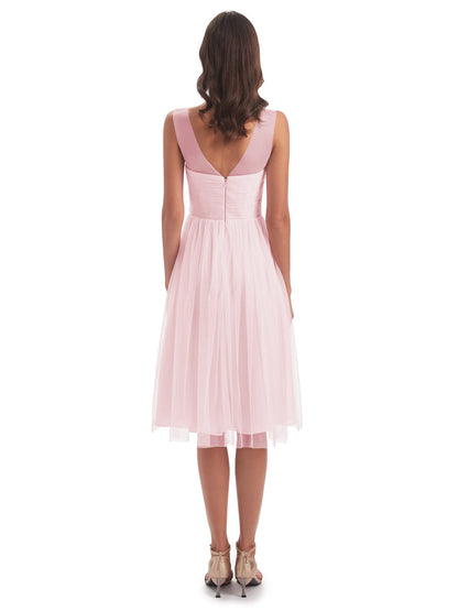 Brooklyn Knee Length Illusion Scoop Tulle Bridesmaid Dresses