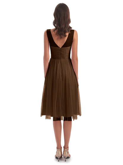 Brooklyn Knee Length Illusion Scoop Tulle Bridesmaid Dresses