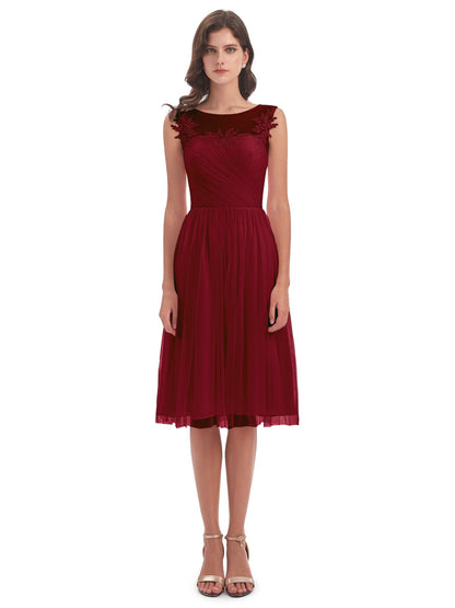 Brooklyn Knee Length Illusion Scoop Tulle Bridesmaid Dresses
