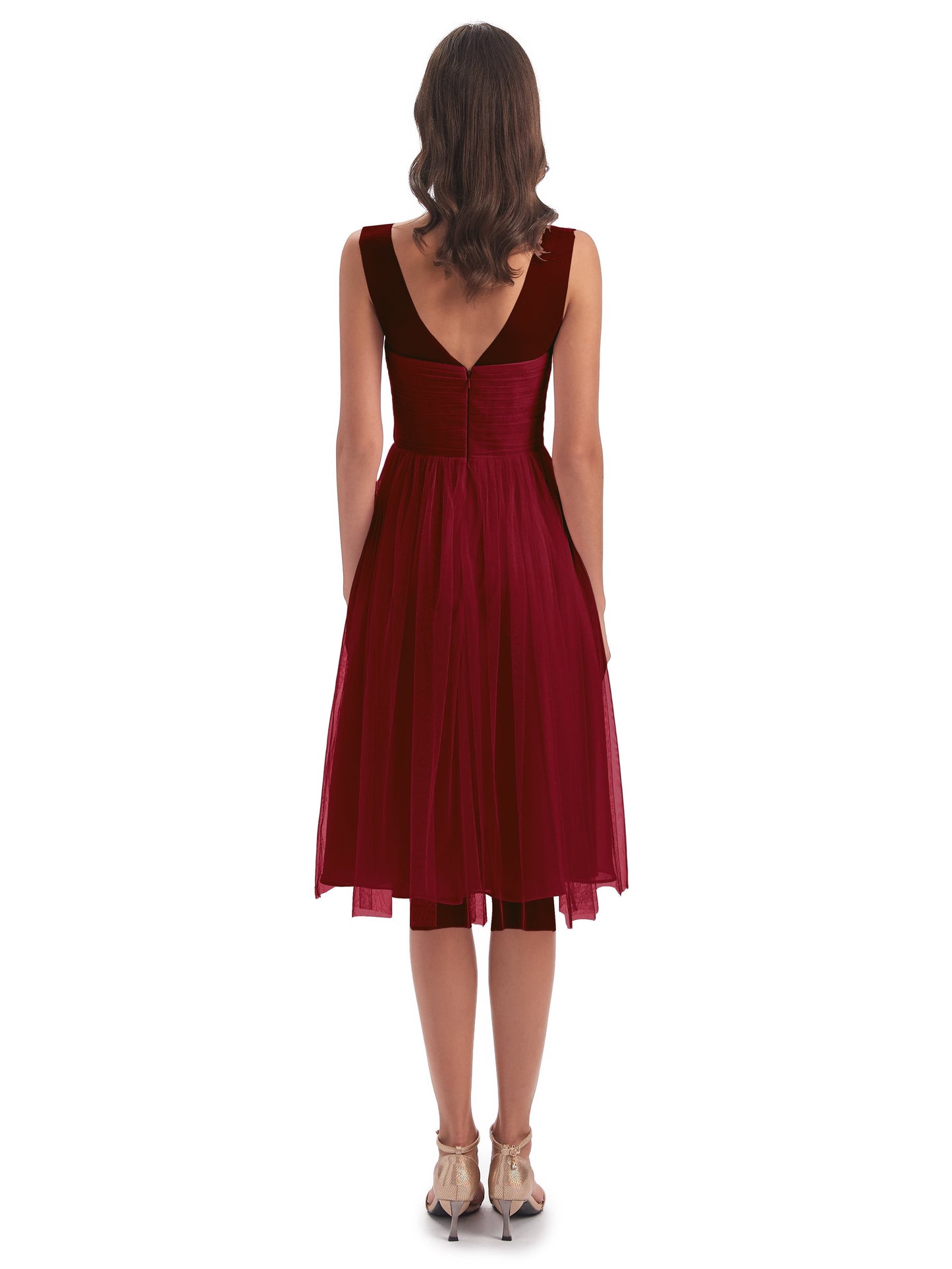 Brooklyn Knee Length Illusion Scoop Tulle Bridesmaid Dresses