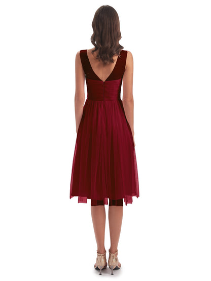 Brooklyn Knee Length Illusion Scoop Tulle Bridesmaid Dresses