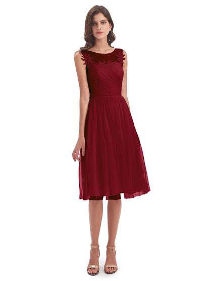 Brooklyn Knee Length Illusion Scoop Tulle Bridesmaid Dresses