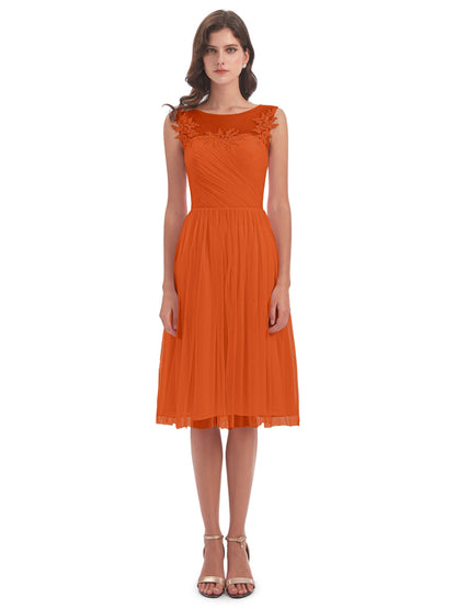 Brooklyn Knee Length Illusion Scoop Tulle Bridesmaid Dresses