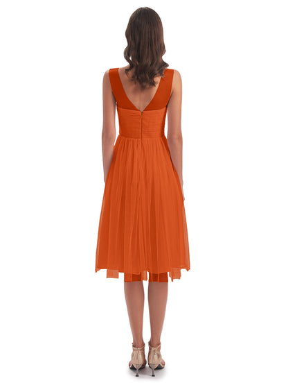Brooklyn Knee Length Illusion Scoop Tulle Bridesmaid Dresses