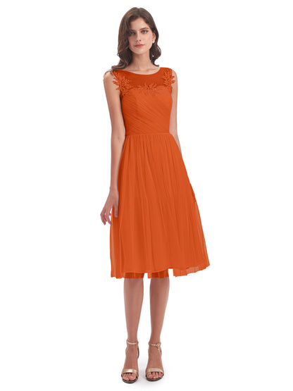 Brooklyn Knee Length Illusion Scoop Tulle Bridesmaid Dresses