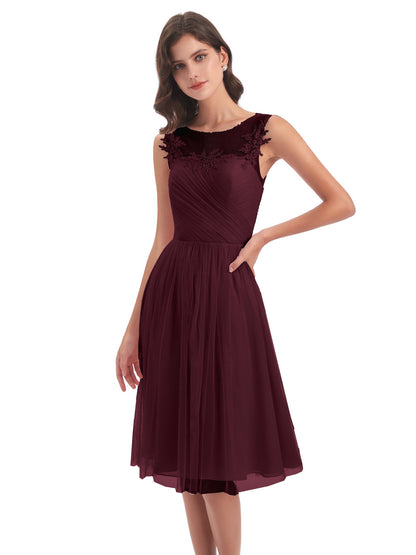 Brooklyn Knee Length Illusion Scoop Tulle Bridesmaid Dresses
