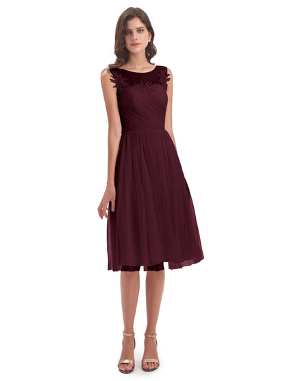 Brooklyn Knee Length Illusion Scoop Tulle Bridesmaid Dresses