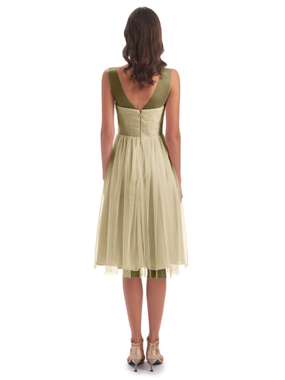 Brooklyn Knee Length Illusion Scoop Tulle Bridesmaid Dresses