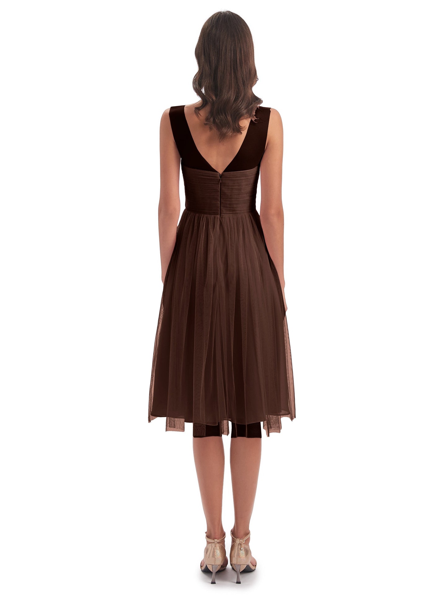 Brooklyn Knee Length Illusion Scoop Tulle Bridesmaid Dresses