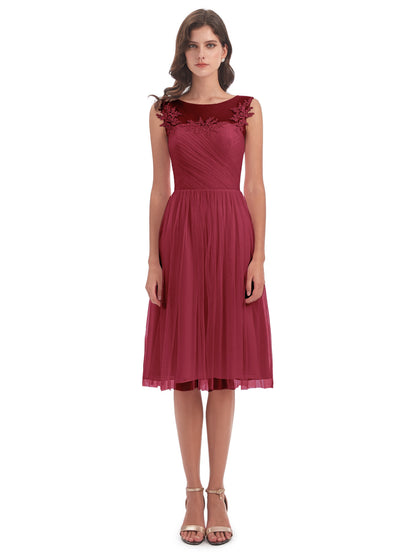 Brooklyn Knee Length Illusion Scoop Tulle Bridesmaid Dresses