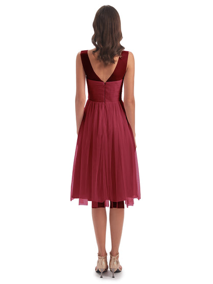 Brooklyn Knee Length Illusion Scoop Tulle Bridesmaid Dresses