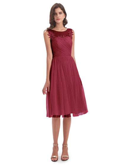 Brooklyn Knee Length Illusion Scoop Tulle Bridesmaid Dresses