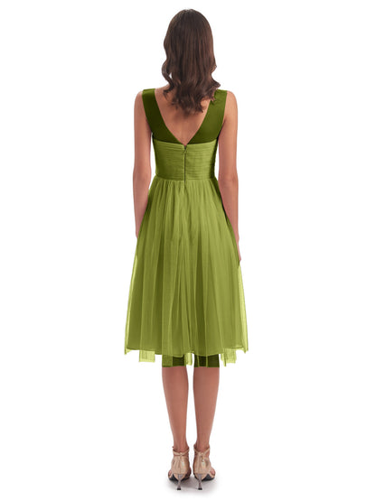 Brooklyn Knee Length Illusion Scoop Tulle Bridesmaid Dresses
