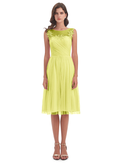 Brooklyn Knee Length Illusion Scoop Tulle Bridesmaid Dresses