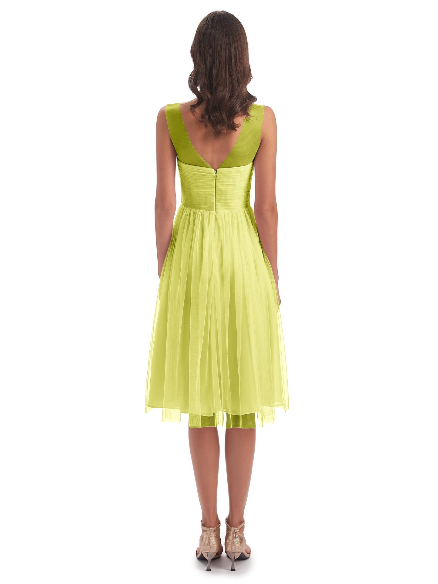Brooklyn Knee Length Illusion Scoop Tulle Bridesmaid Dresses