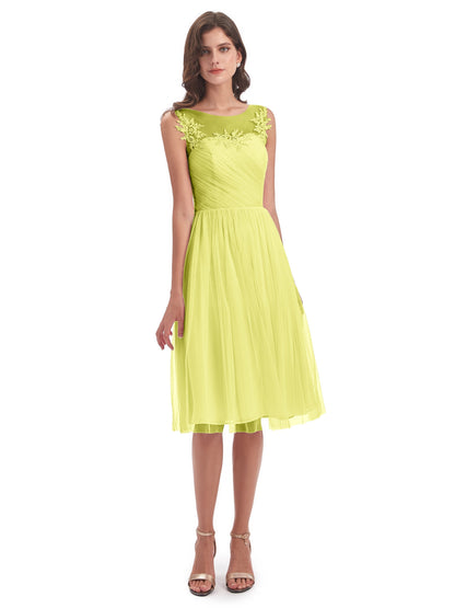 Brooklyn Knee Length Illusion Scoop Tulle Bridesmaid Dresses