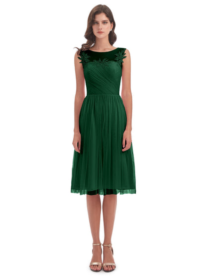 Brooklyn Knee Length Illusion Scoop Tulle Bridesmaid Dresses