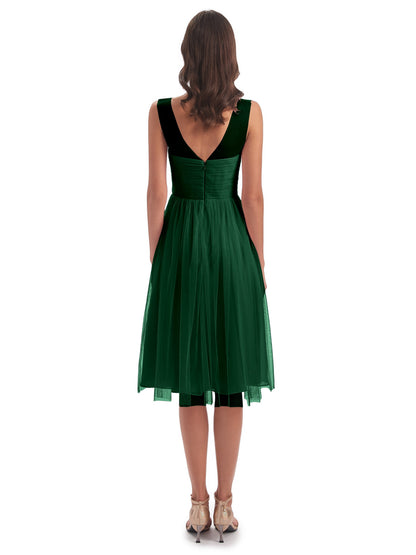 Brooklyn Knee Length Illusion Scoop Tulle Bridesmaid Dresses
