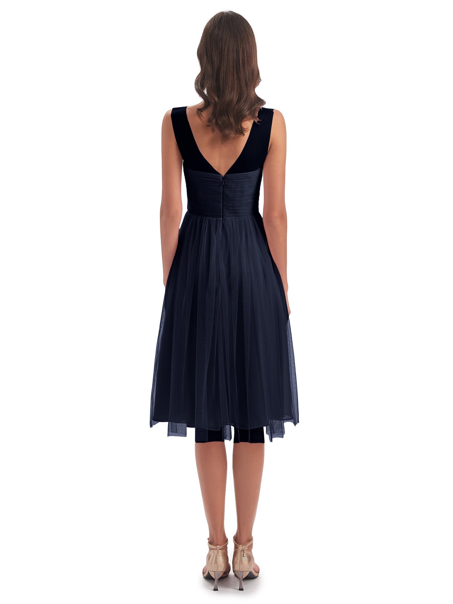 Brooklyn Knee Length Illusion Scoop Tulle Bridesmaid Dresses