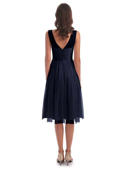 Brooklyn Knee Length Illusion Scoop Tulle Bridesmaid Dresses
