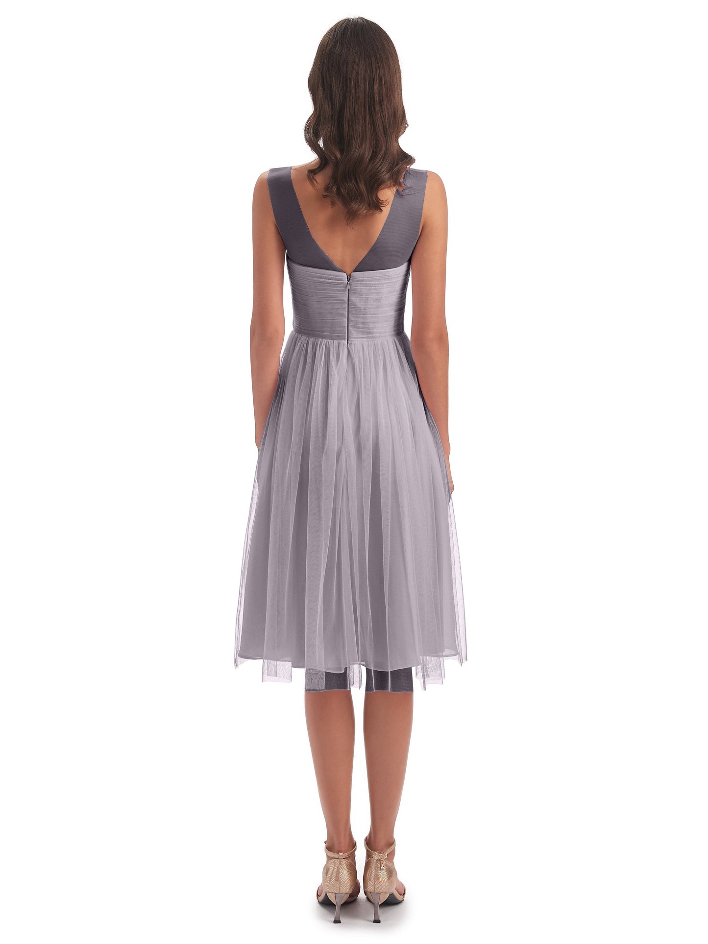 Brooklyn Knee Length Illusion Scoop Tulle Bridesmaid Dresses