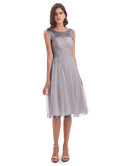 Brooklyn Knee Length Illusion Scoop Tulle Bridesmaid Dresses