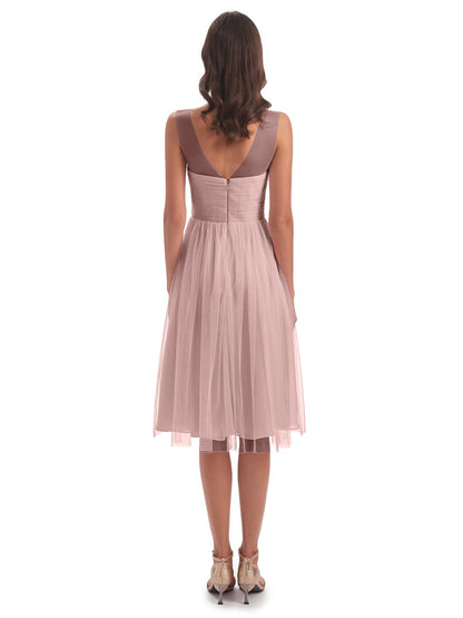 Brooklyn Knee Length Illusion Scoop Tulle Bridesmaid Dresses