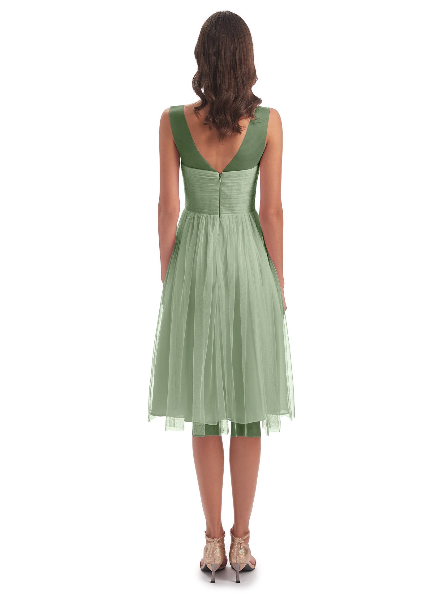 Brooklyn Knee Length Illusion Scoop Tulle Bridesmaid Dresses