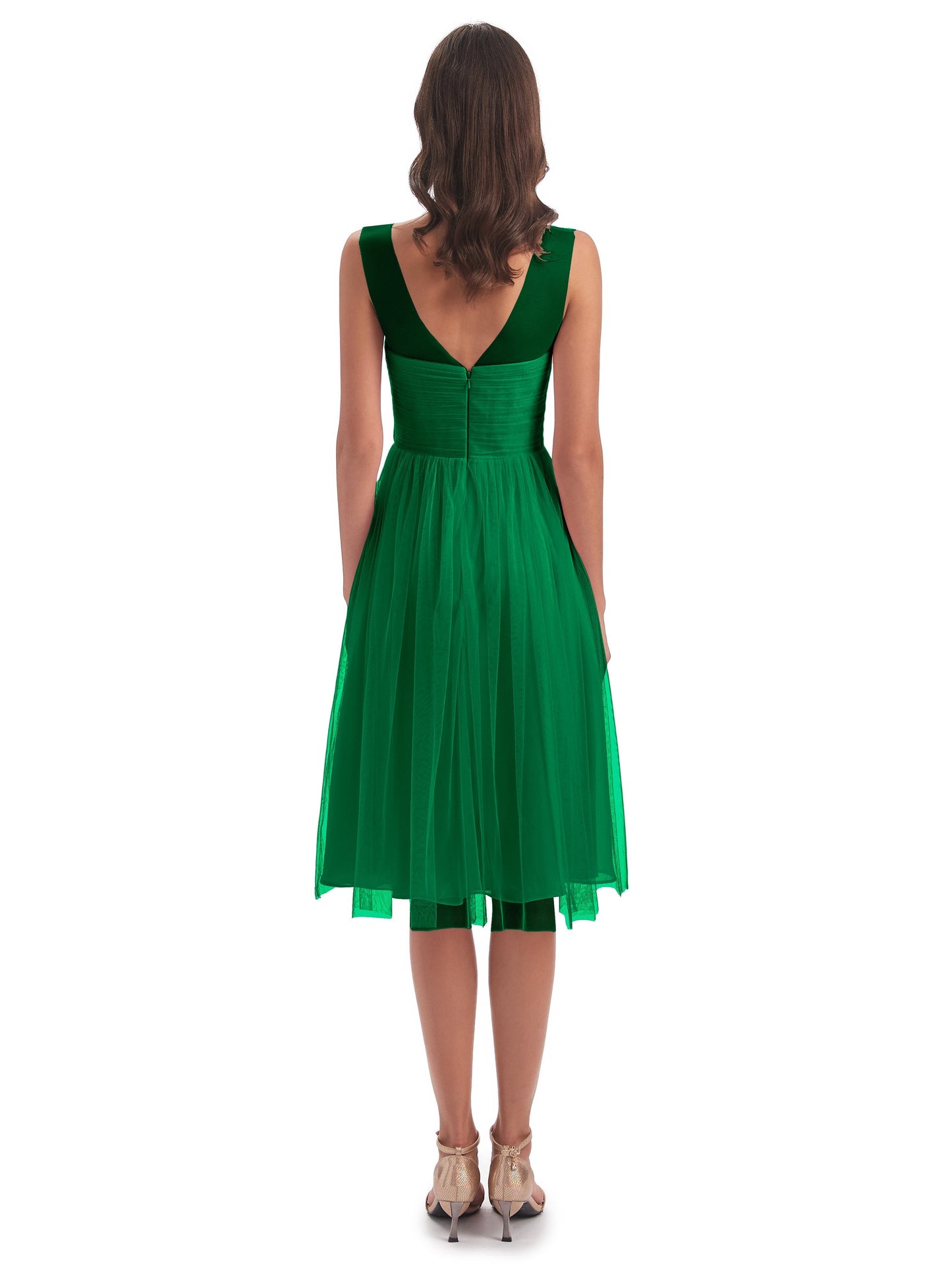 Brooklyn Knee Length Illusion Scoop Tulle Bridesmaid Dresses