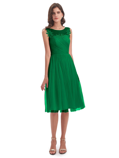 Brooklyn Knee Length Illusion Scoop Tulle Bridesmaid Dresses