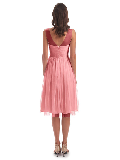 Brooklyn Knee Length Illusion Scoop Tulle Bridesmaid Dresses