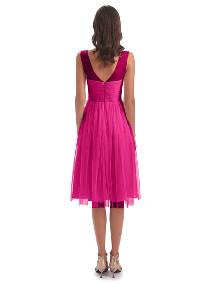 Brooklyn Knee Length Illusion Scoop Tulle Bridesmaid Dresses